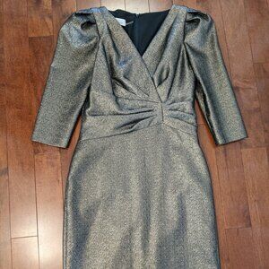 Rickie Freeman Teri Jon women's gold puff sleeve dress in size 8
